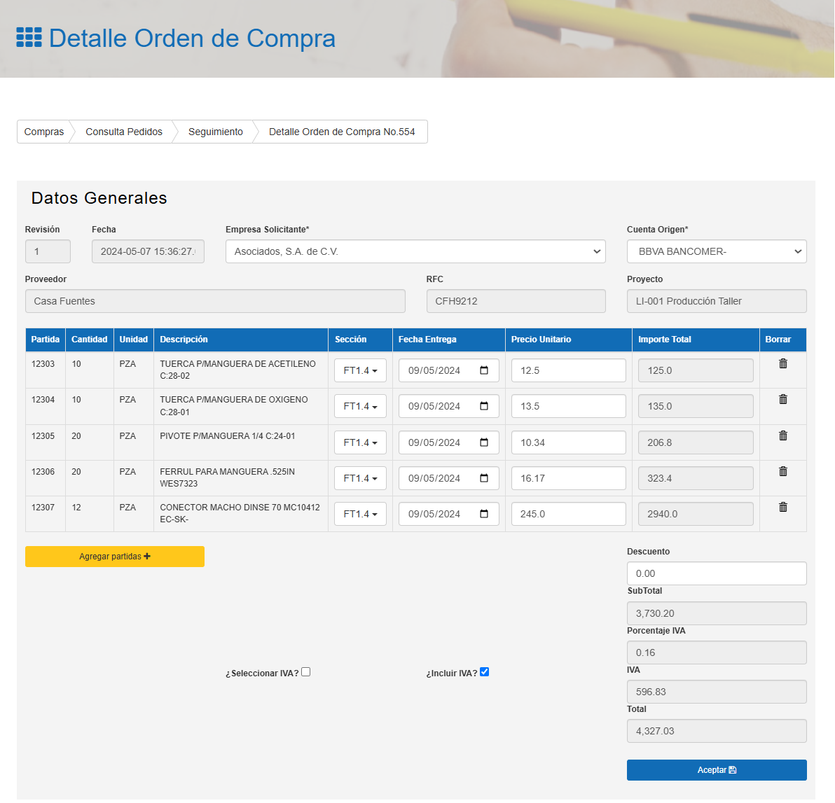 Detalle de orden de compra